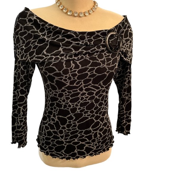ARTEX COLLECTION Off Shoulder Top Size Small Very Stretchy Big Buckle Detail - Picture 1 of 10